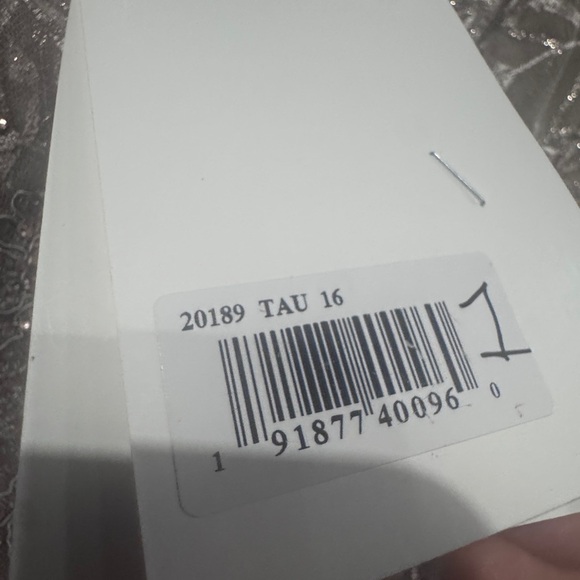 Mac Duggal Beige/Taupe Embellished Illusion Long Sleeve Wrap Over A Line Gown - Picture 11 of 12